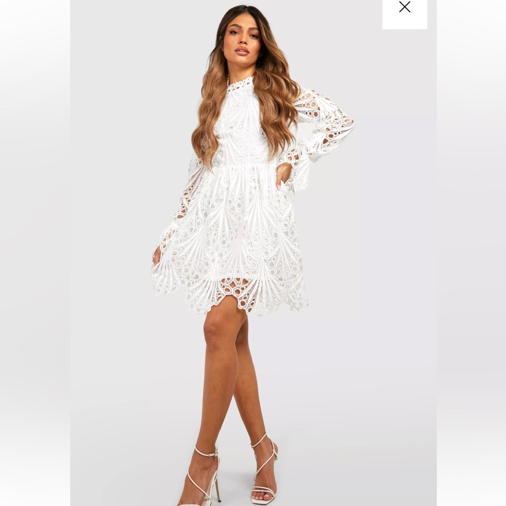 High Neck Flare Sleeve Skater Dress
